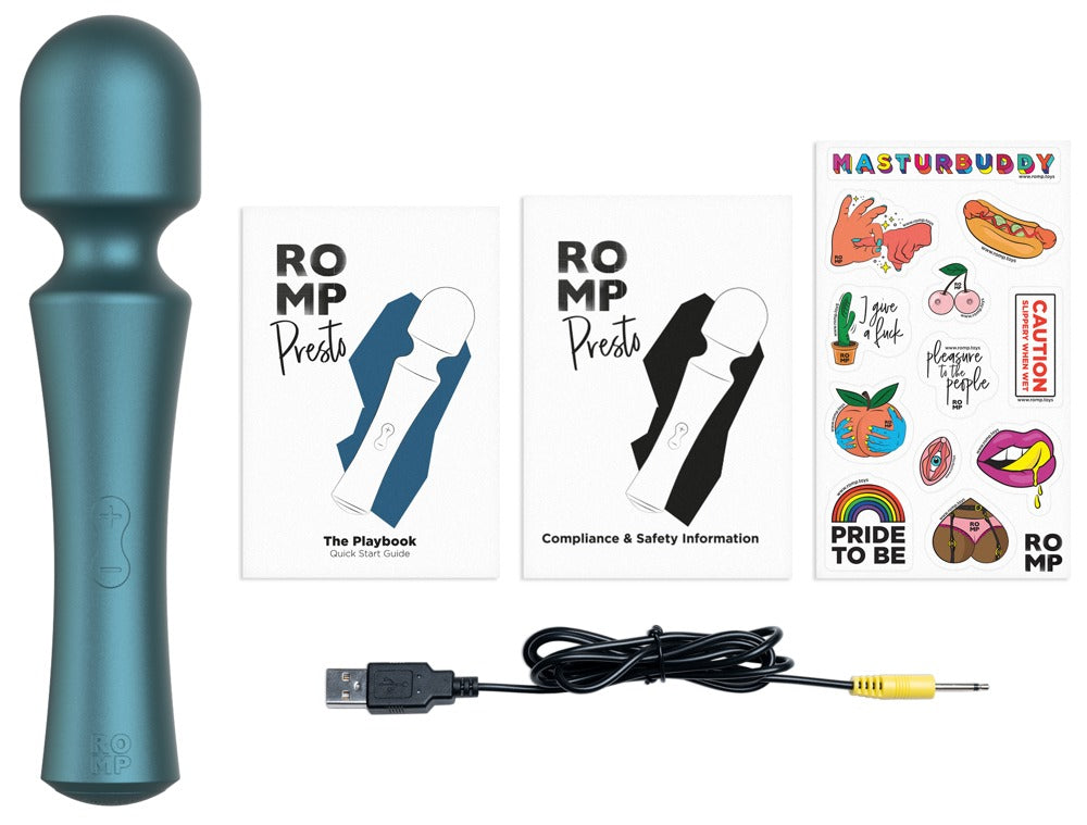 ROMP Presto Wand Massager mit Zubehör und Lieferumfang
