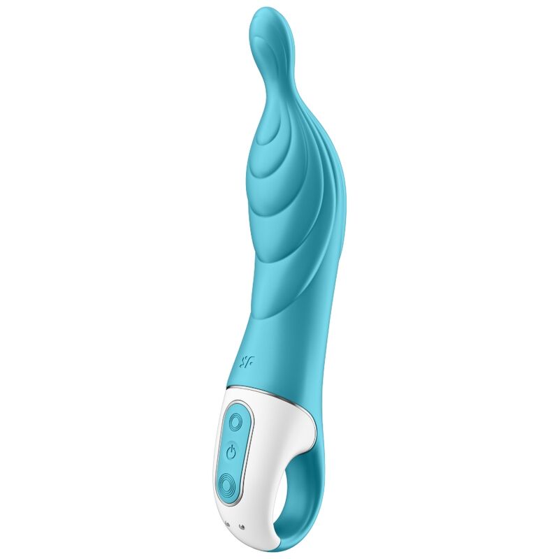 SATISFYER A-Mazing 2 A-Punkt-Vibrator in Türkis mit strukturierter Oberfläche und Bedienelementen in der Gesamtansicht
