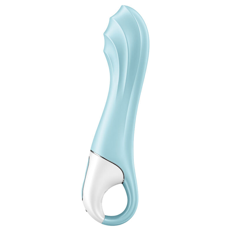 Satisfyer Air Pump Vibrator 5+ in Hellblau mit ergonomisch geschwungener Form in der Gesamtansicht