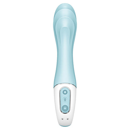 Satisfyer Air Pump Vibrator 5+ in Hellblau mit sichtbaren Bedienelementen in der Vorderansicht
