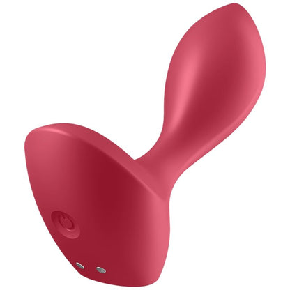 SATISFYER Backdoor Lover Analvibrator in Rot mit geschwungener Form und breiter Sicherheitsbasis in der Gesamtansicht
