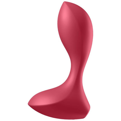 SATISFYER Backdoor Lover Analvibrator in Rot mit ergonomisch geschwungener Form in der Seitenansicht