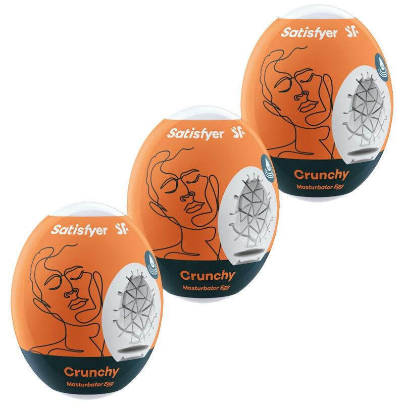 Satisfyer Crunchy 3er-Set mit strukturierten Masturbator Eggs in Orange in der Gesamtansicht