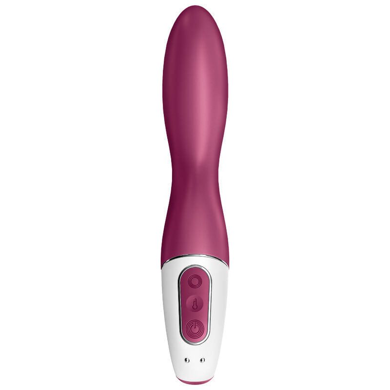 SATISFYER Heated Thrill G-Punkt-Vibrator in Bordeaux mit sichtbaren Bedienelementen in der Vorderansicht
