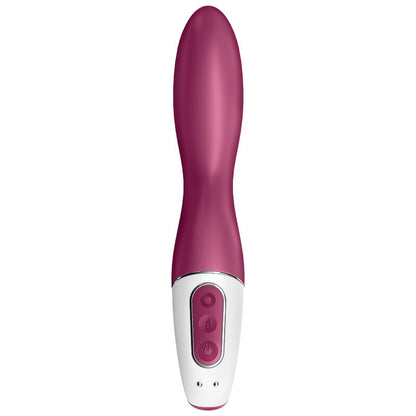 SATISFYER Heated Thrill G-Punkt-Vibrator in Bordeaux mit sichtbaren Bedienelementen in der Vorderansicht