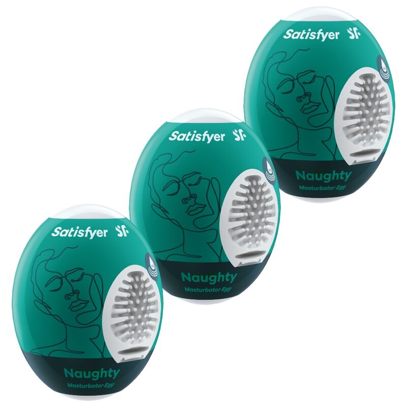 Satisfyer Naughty 3er-Set mit strukturierten Masturbator Eggs in Türkis in der Gesamtansicht