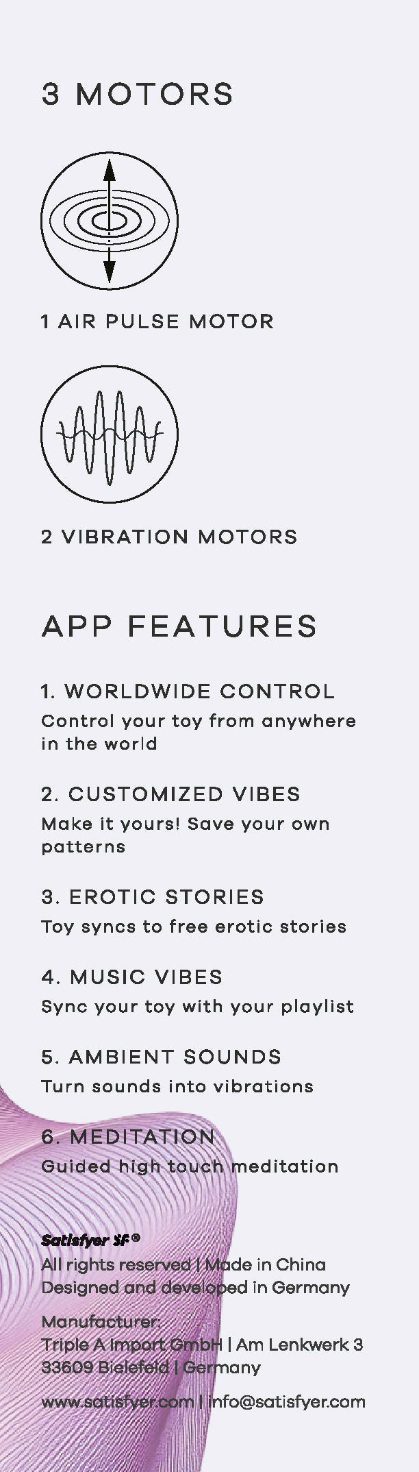 Infografik zu Funktionen des Satisfyer Pro 2 Generation 4 Serene Blue