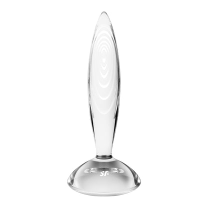Satisfyer Sparkling Crystal transparenter Glasplug in Hauptansicht mit schlanker Form, strukturierter Oberfläche und breiter Basis