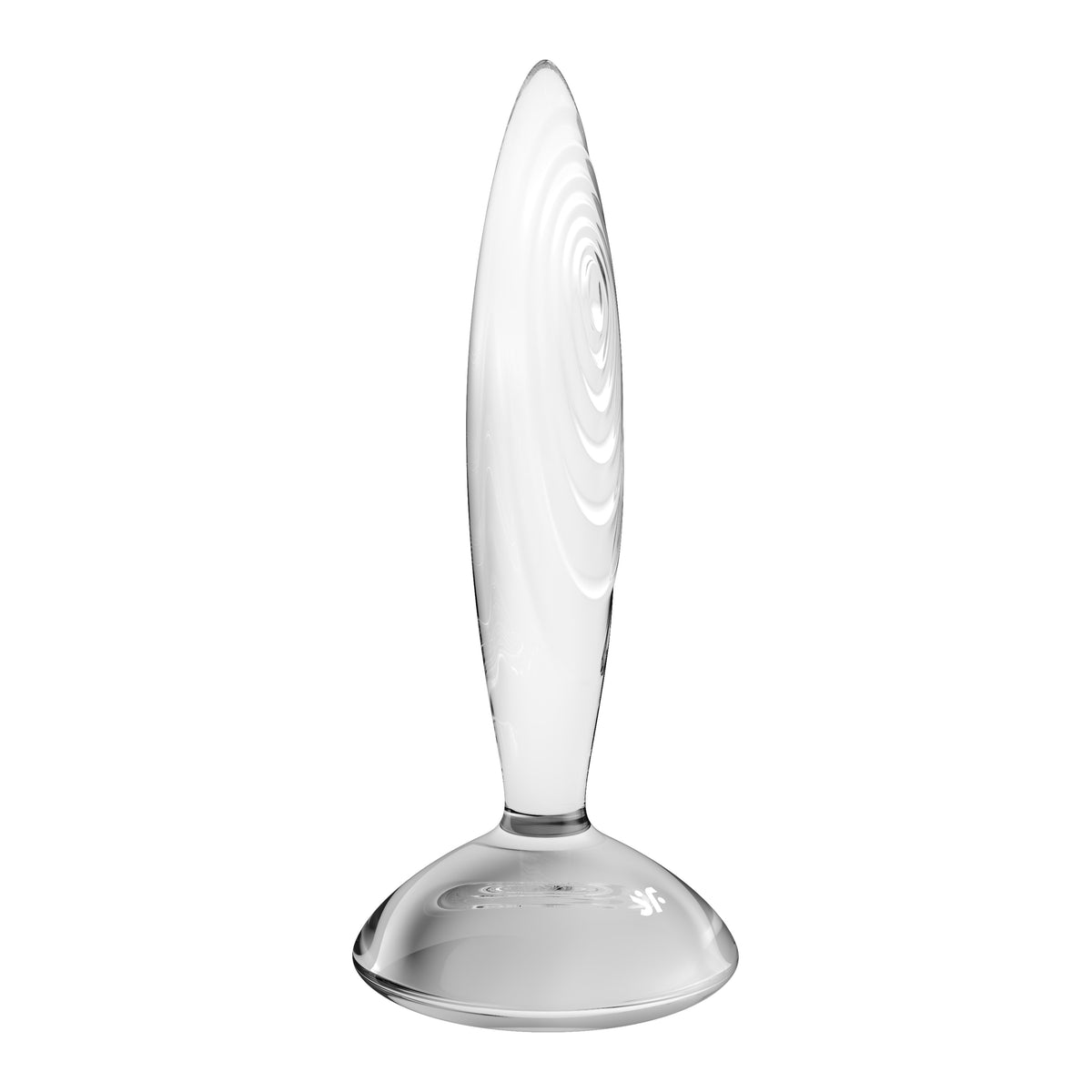 Satisfyer Sparkling Crystal transparenter Glasplug in schräger Perspektivansicht mit glatter Basis und schlankem Schaft