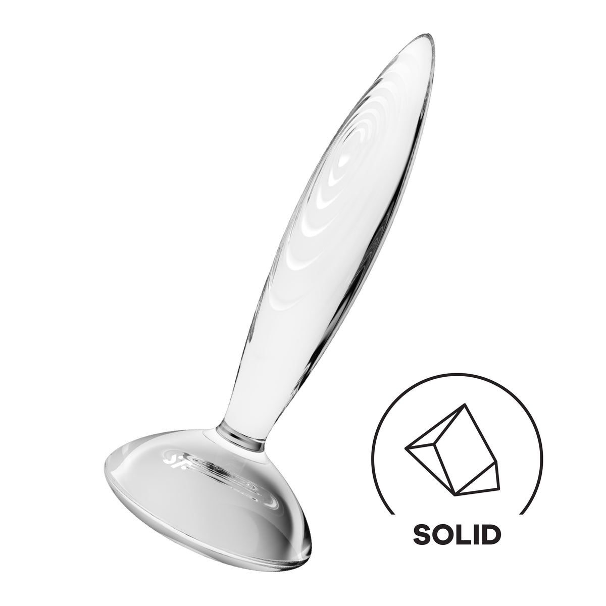 Satisfyer Sparkling Crystal Glasplug in Seitenansicht mit länglicher Form und breiter Basis für sicheren Halt