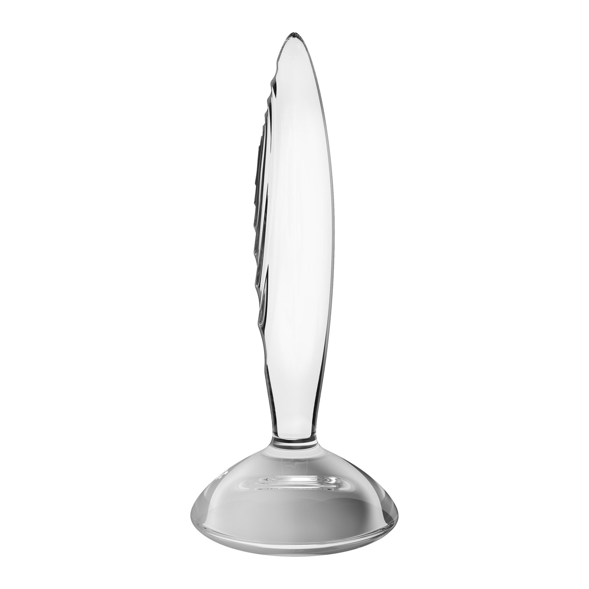 Satisfyer Sparkling Crystal Glasplug in Vorderansicht mit länglicher transparenter Form und breiter Sicherheitsbasis