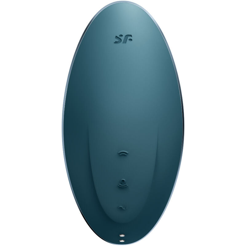 SATISFYER Vulva Lover 1 in Petrol mit sichtbaren Bedienelementen in der Vorderansicht