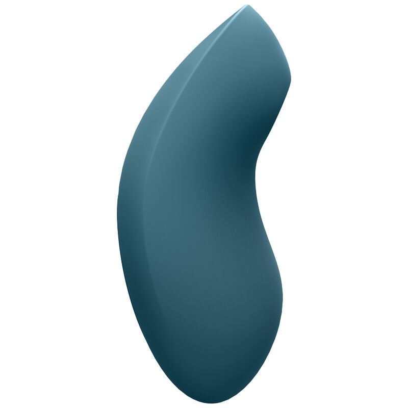 SATISFYER Vulva Lover 2 Luftpulsstimulator und Vibrator in Petrol mit geschwungener Form in der Seitenansicht