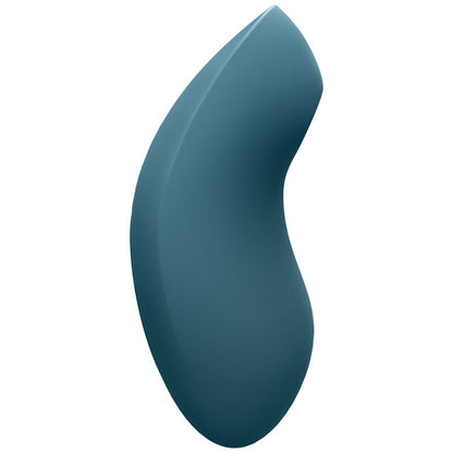 SATISFYER Vulva Lover 2 Luftpulsstimulator und Vibrator in Petrol mit geschwungener Form in der Seitenansicht