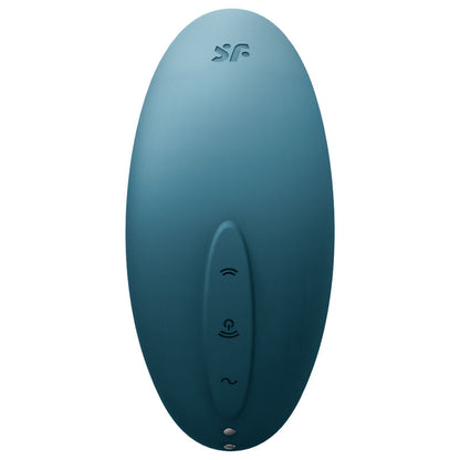 SATISFYER Vulva Lover 2 in Petrol mit sichtbaren Bedienelementen in der Vorderansicht