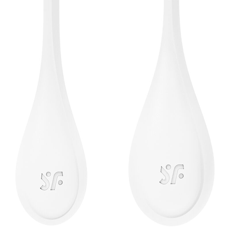 Satisfyer Yoni Power 1 weiße Liebeskugeln mit Rückholschlaufen in der Detailansicht