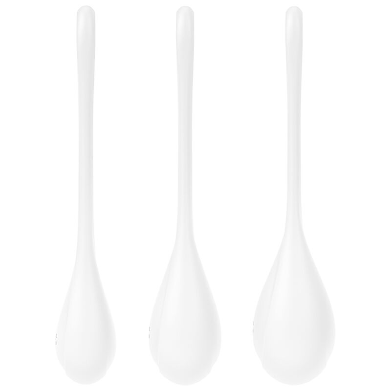 Satisfyer Yoni Power 1 mit drei weißen Liebeskugeln und Rückholschlaufen in der Einzelansicht