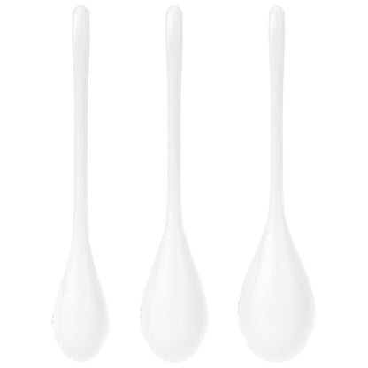 Satisfyer Yoni Power 1 mit drei weißen Liebeskugeln und Rückholschlaufen in der Einzelansicht