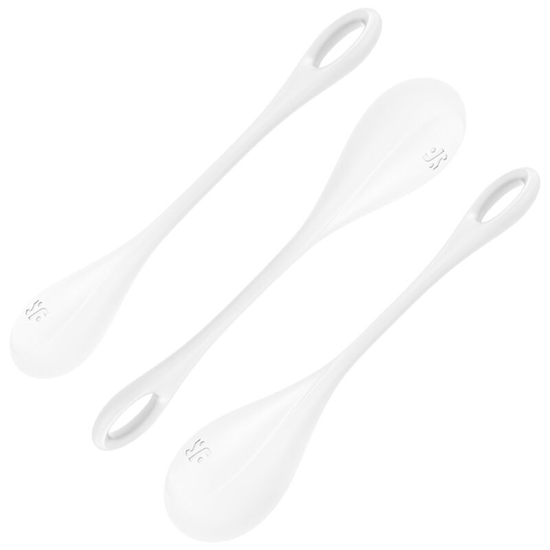 Satisfyer Yoni Power 1 Set mit drei weißen Liebeskugeln für das Beckenbodentraining