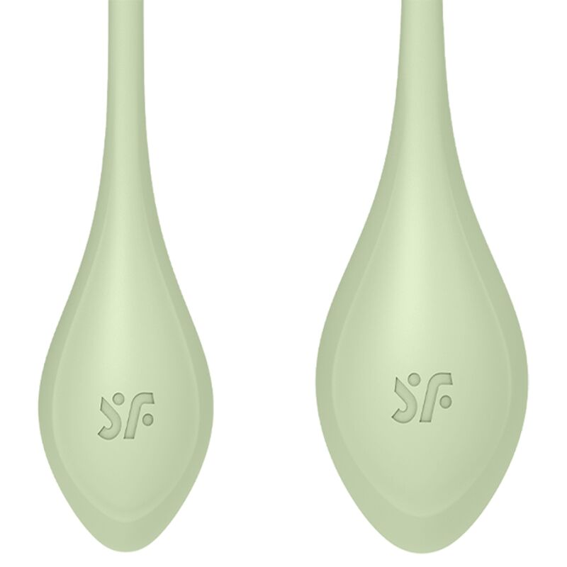 Satisfyer Yoni Power 2 Liebeskugeln in Grün mit Rückholschlaufen in der Detailansicht
