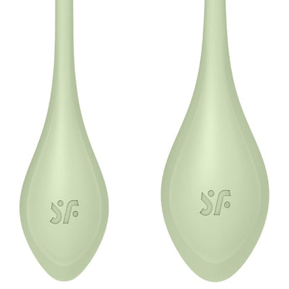 Satisfyer Yoni Power 2 Liebeskugeln in Grün mit Rückholschlaufen in der Detailansicht