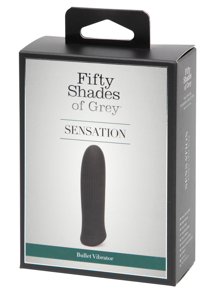 Produktverpackung des Sensation Bullet Vibrators von Fifty Shades of Grey in elegantem Design