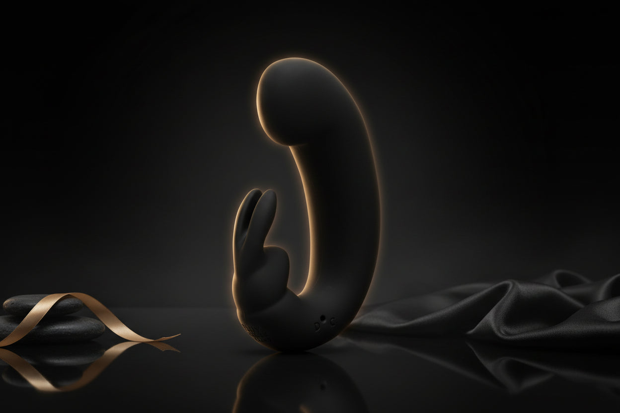 Sensation G-Spot Rabbit Vibrator in Schwarz mit geschwungenem Design aus Silikon