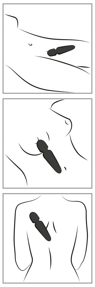 Illustration zur vielseitigen Anwendung eines Mini Wand Vibrators am Körper