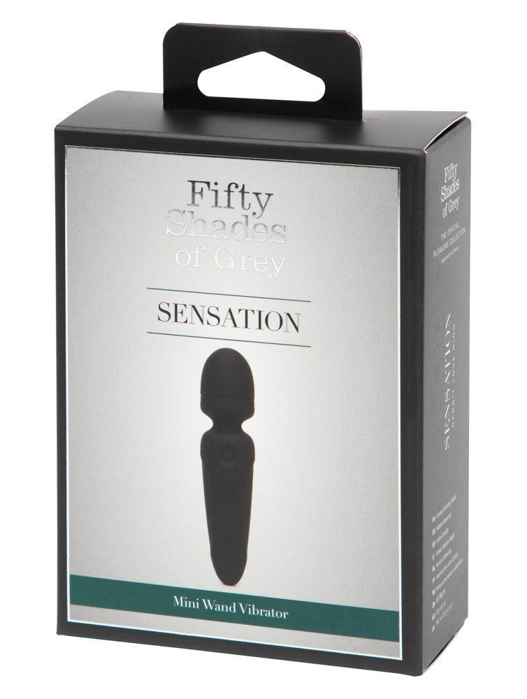 Verpackung des Sensation Mini Wand Vibrators in elegantem schwarzem Design