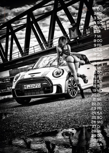 Sexy Backside Kalender 2027 DIN A3 – Schwarz-Weiß-Motiv mit weiblichem Model und klassischem Automobil