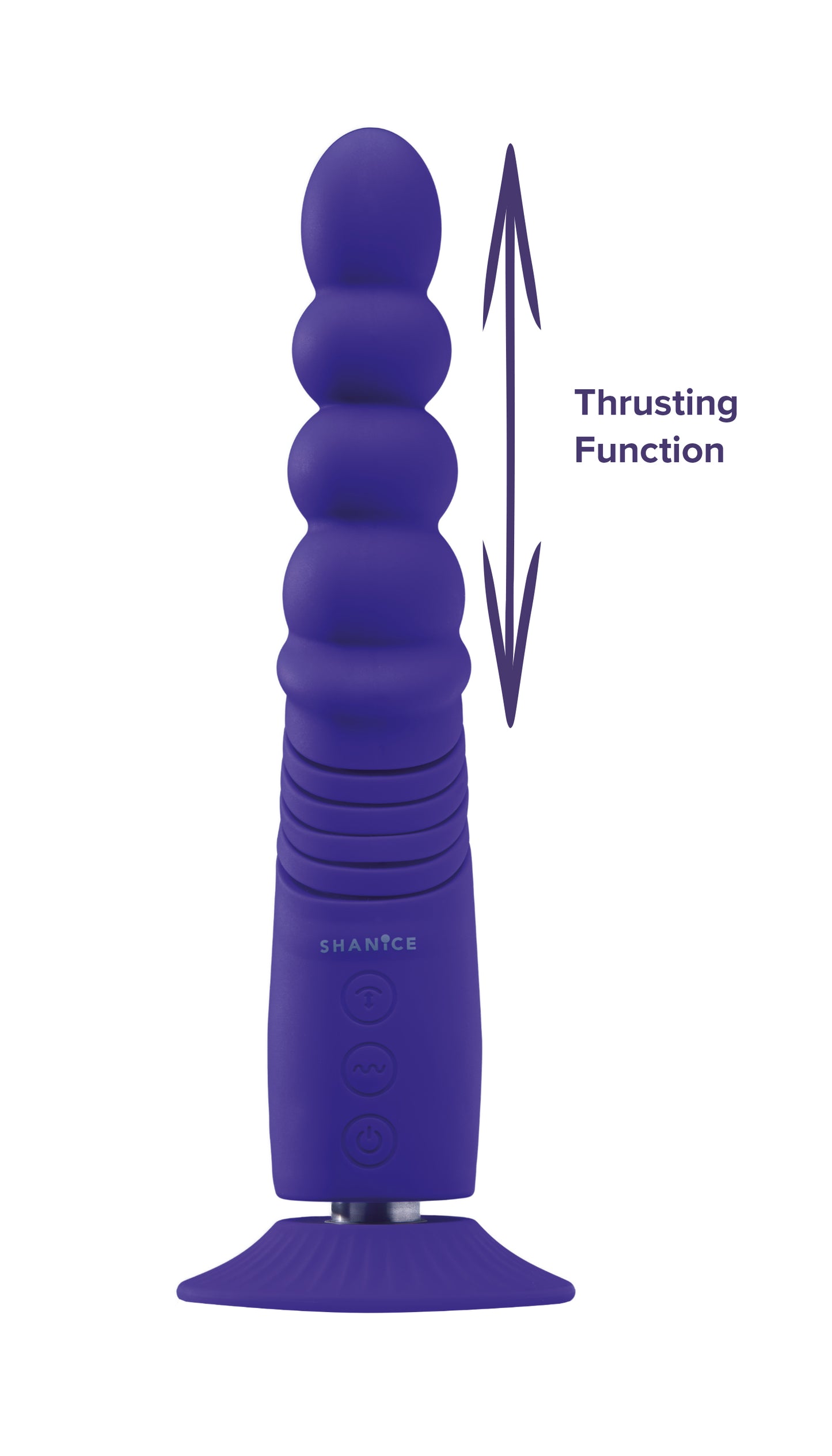 SHANiCE Thrusting 1 Stoßvibrator mit montiertem Saugfuß in Vorderansicht