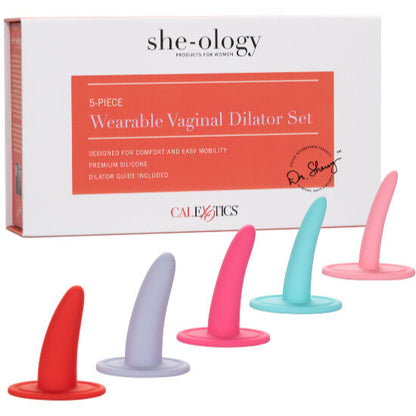 She-Ology 5-teiliges Vaginaldilator-Set aus Silikon mit abgestuften Dilatoren in verschiedenen Größen zusammen mit der Originalverpackung