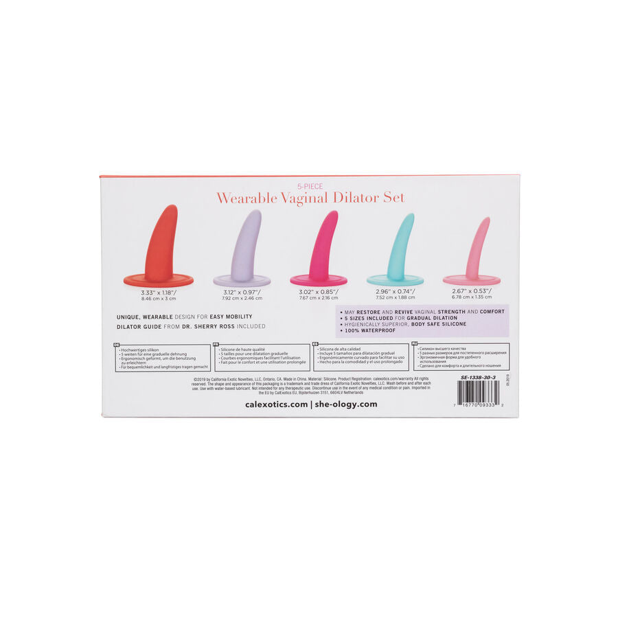 She-Ology 5-teiliges Vaginaldilator-Set in einer Produktübersicht mit allen fünf abgestuften Silikondilatoren