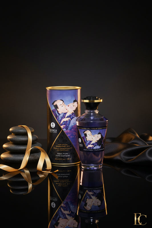 SHUNGA Intimate Kisses Öl Exotic 100ml wärmendes Massageöl im Glasflakon mit exotischem Fruchtaroma