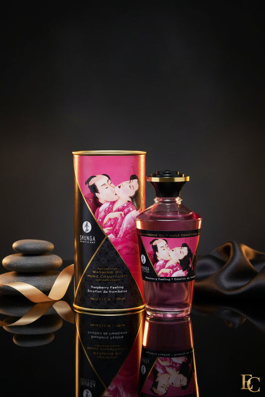 SHUNGA Intimate Kisses Öl Raspberry 100ml – wärmendes Massageöl mit Himbeeraroma im Glasflakon