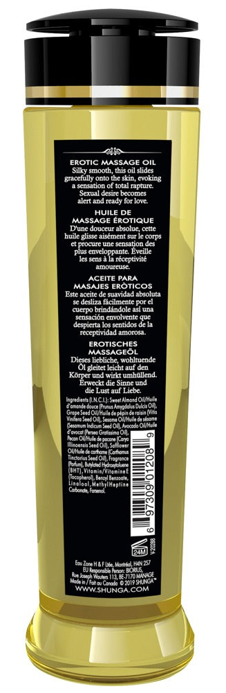 SHUNGA Massage Öl Romance Strawberry Sparkling Wine 240ml Rückseite mit Produktinformationen