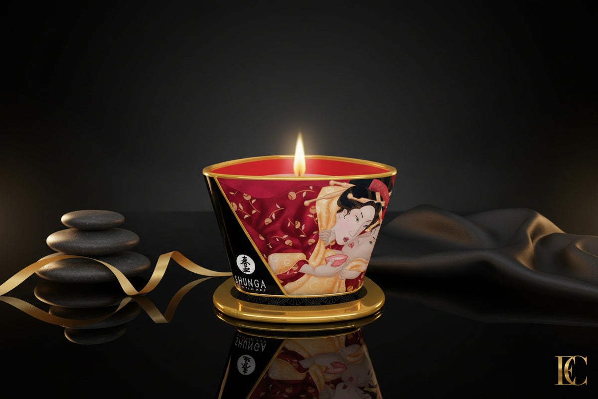 Massagekerze Romance von Shunga mit Erdbeer-Champagner Duft