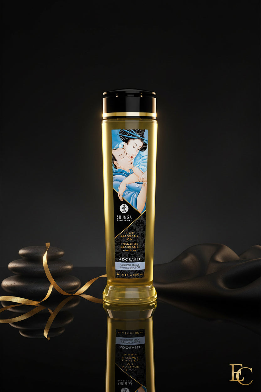 Massage Öl Adorable Coconut Thrills von Shunga in einer eleganten Flasche