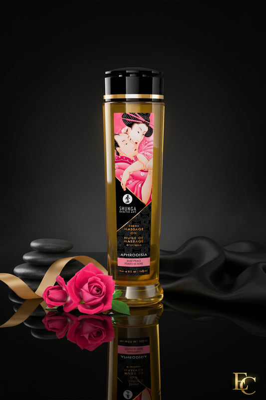 SHUNGA Massageöl Aphrodisia Rose 240ml Vorderansicht elegante Flasche