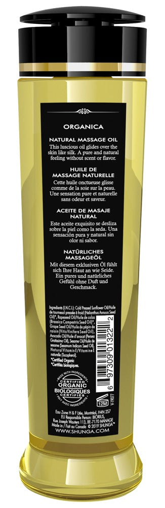 SHUNGA Organica Massageöl Duftfrei 240ml Verpackung Rückseite