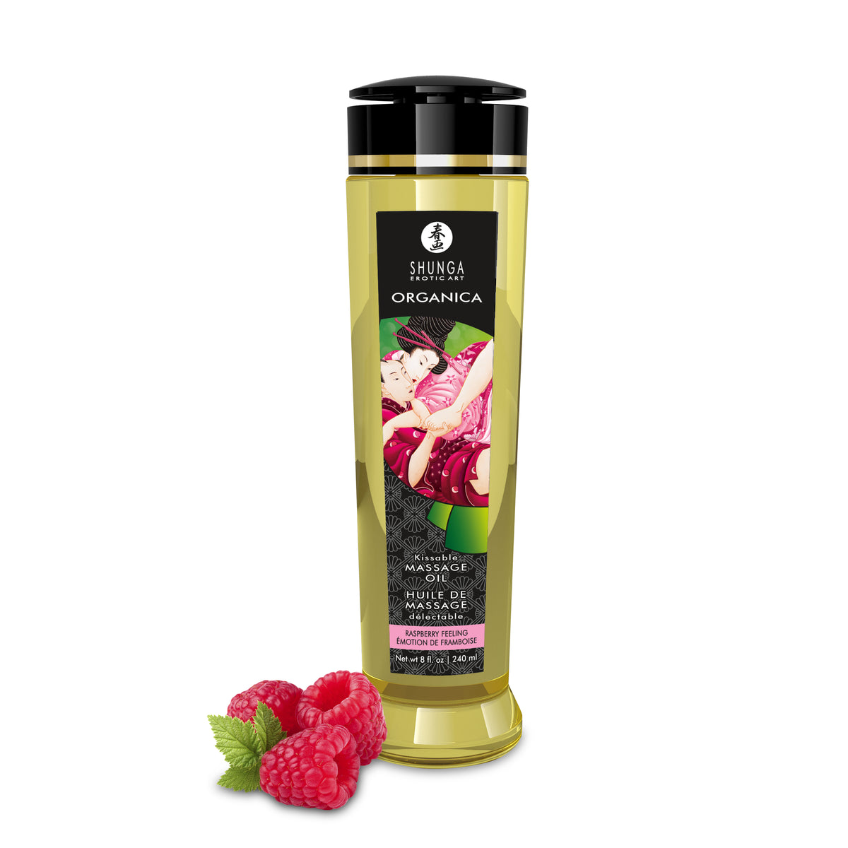 Shunga Organica Raspberry Feeling Massageöl mit Himbeeraroma und dekorativen Himbeeren