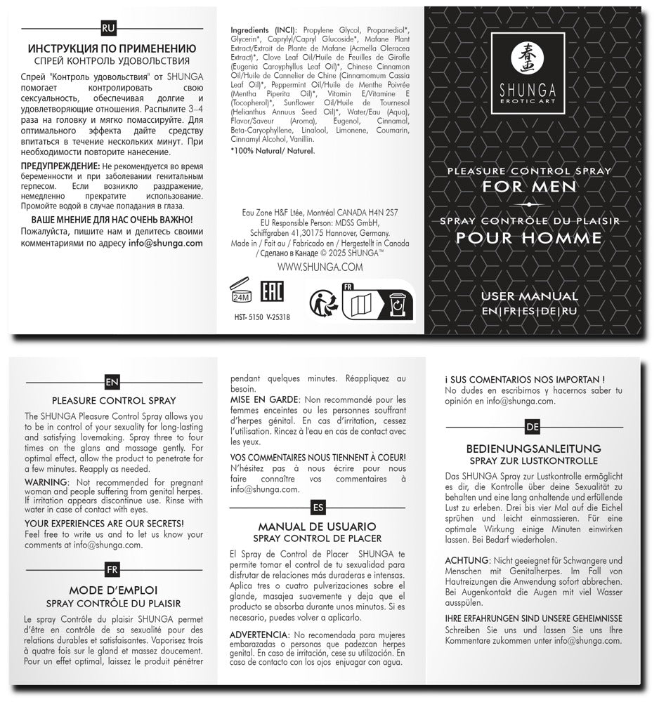 Informations- und Anwendungshinweise zum Shunga Pleasure Control Spray for Men
