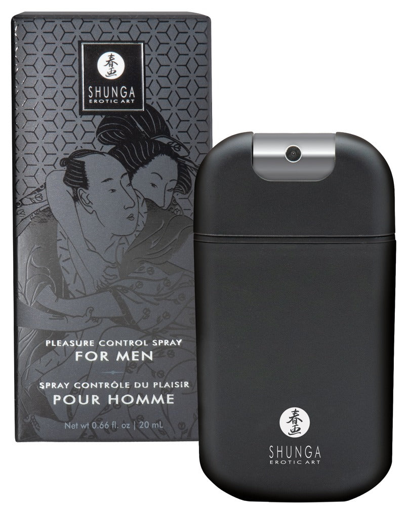 Shunga Pleasure Control Spray for Men 20 ml mit schwarzem Sprühflakon und Originalverpackung