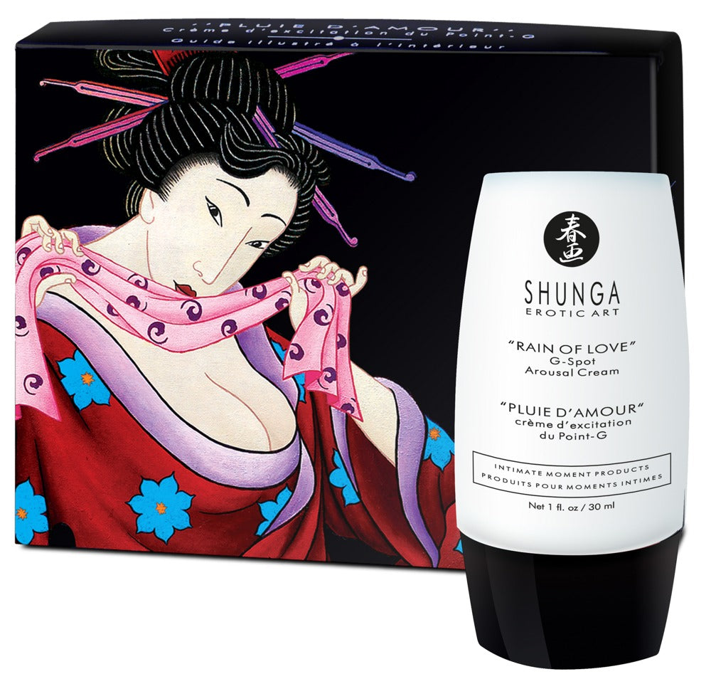 Shunga Rain of Love G-Spot Arousal Cream neben Verpackung