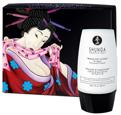 Shunga Rain of Love G-Spot Arousal Cream neben Verpackung
