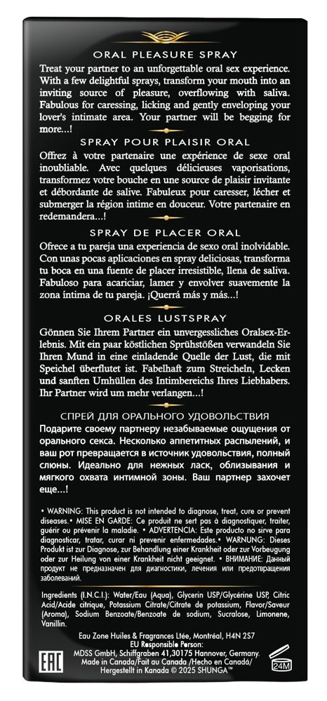 Shunga Waves of Pleasure Exotic Fruits Mundspray Rückseite mit Inhaltsstoffen