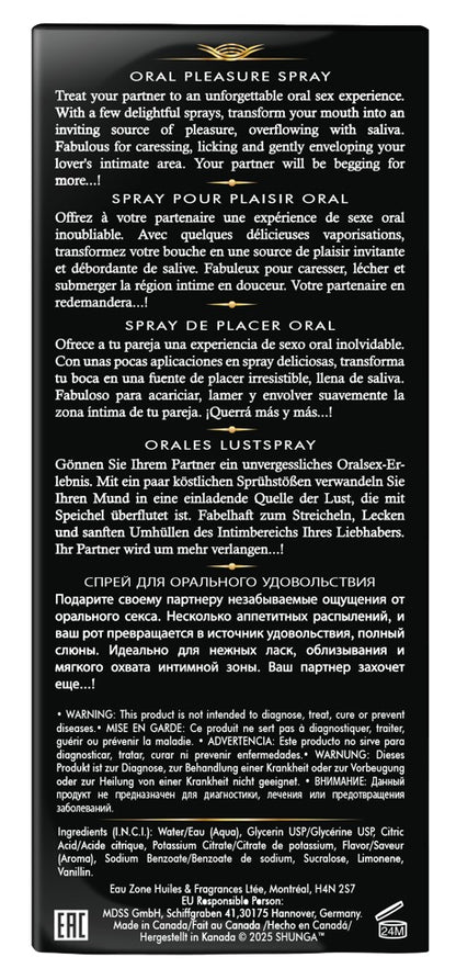 Shunga Waves of Pleasure Exotic Fruits Mundspray Rückseite mit Inhaltsstoffen
