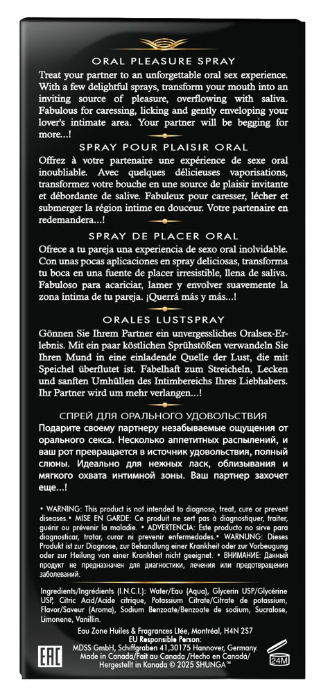 SHUNGA Waves of Pleasure Spray Watermelon Verpackung Rückseite Inhaltsstoffe