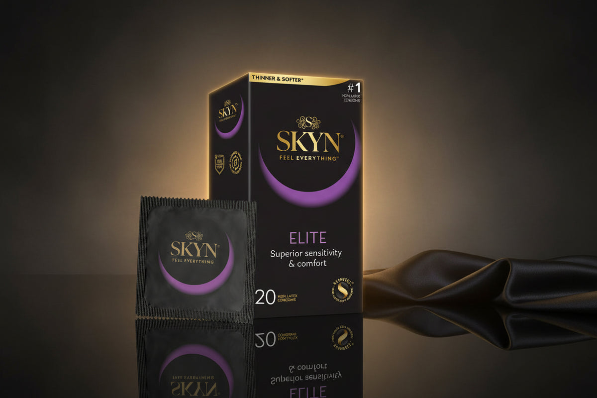 SKYN Elite Kondome in der Verpackung, latexfrei und ultra dünn.