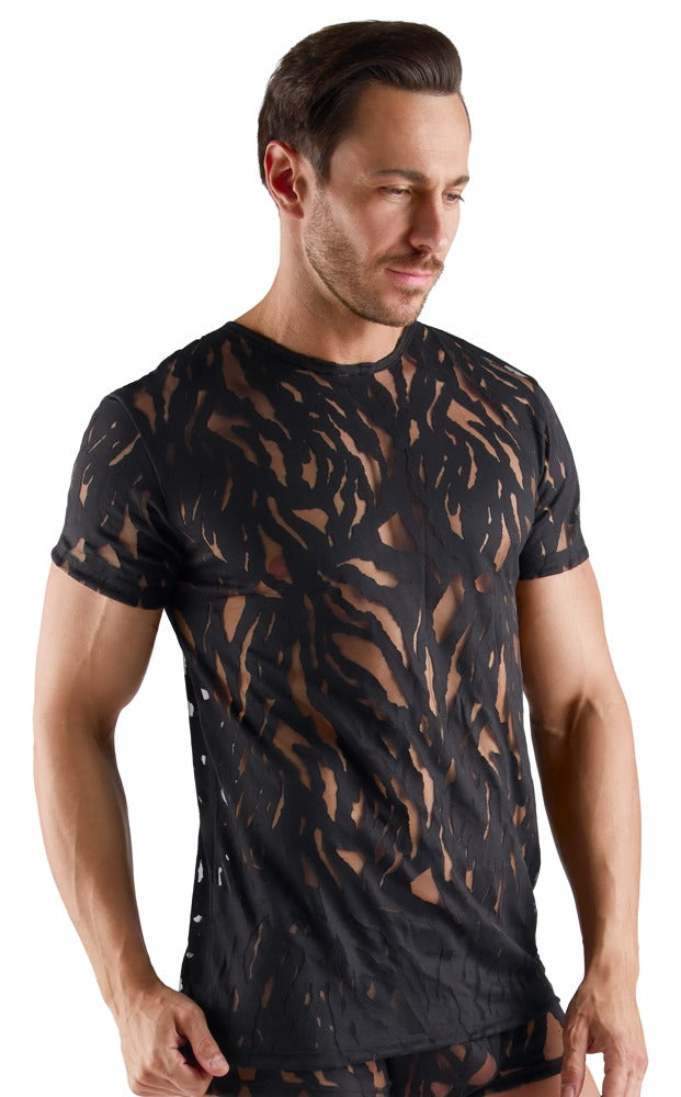 Model trägt das körperbetonte Svenjoyment Ausbrenner-Shirt in der Vorderansicht